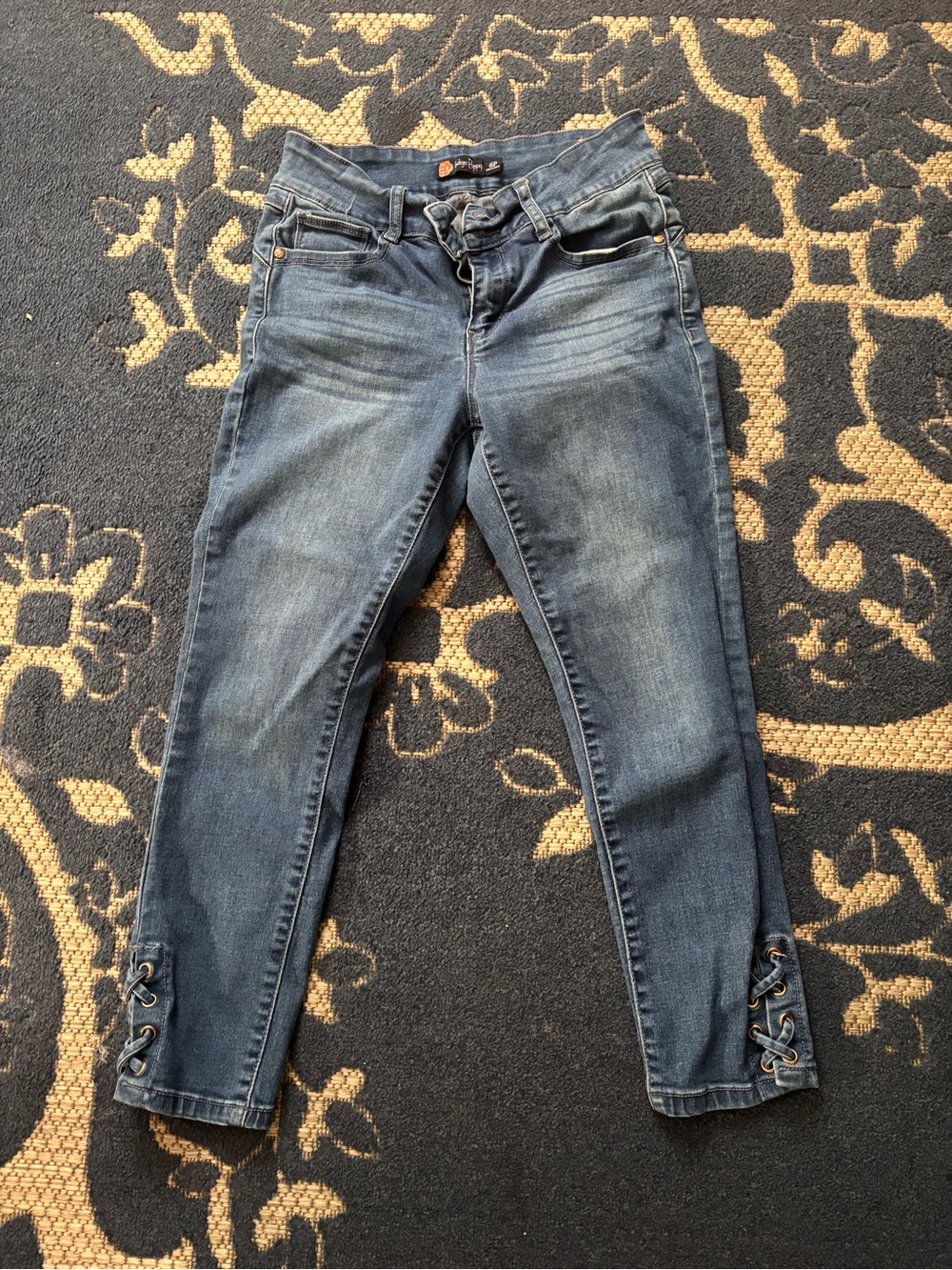 Blue Capri Jeans with Lace-up Detail